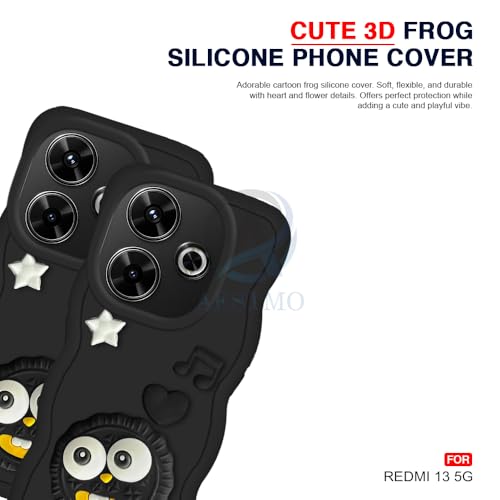Image of AESTMO Back Case Cover for Redmi 13 5G | 3D Cute Fun Cartoon Characters | Anti Slip Grip Cute Wave Curly Frame Shape | Full Body Protection | Camera Protection Back Cover for Redmi 13 5G (Black)