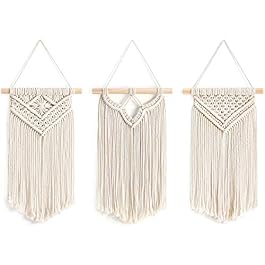 Mkono Small Macrame Wall Hanging 3 Pack Boho Art Woven Wall Decor Home Chic Decoration for Bedroom Living Room Apartment Gallery, Christmas Gift, 8″ W x 14″ L