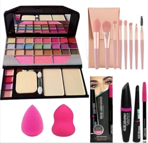 Image of 6155 Professional All-in-One Makeup Kit Full Face Makeup Kit for Women & Girls | 24 Shades Eyeshadow Palette, Compact Powder, Blush, Lip Color, Waterproof Kajal, 3in1 Eye Makeup Combo Mascara, 8 Pcs Makeup Brushes with Travel Pouch & Beauty Sponge