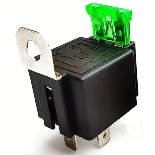 12V 24V Automotive Relay with 30A Fuse, 4PIN/5PIN Copper Foot Silver Contact, Black with Green Fuse Holder for Car Lights and Horns (24V 4PIN)