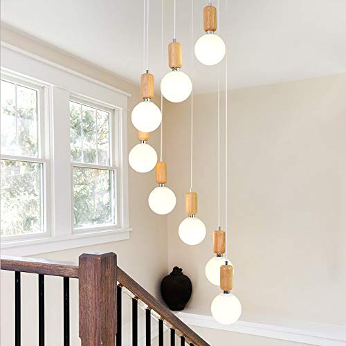 Lustre suspension boules de verre blanc pour escalier et villa - 2