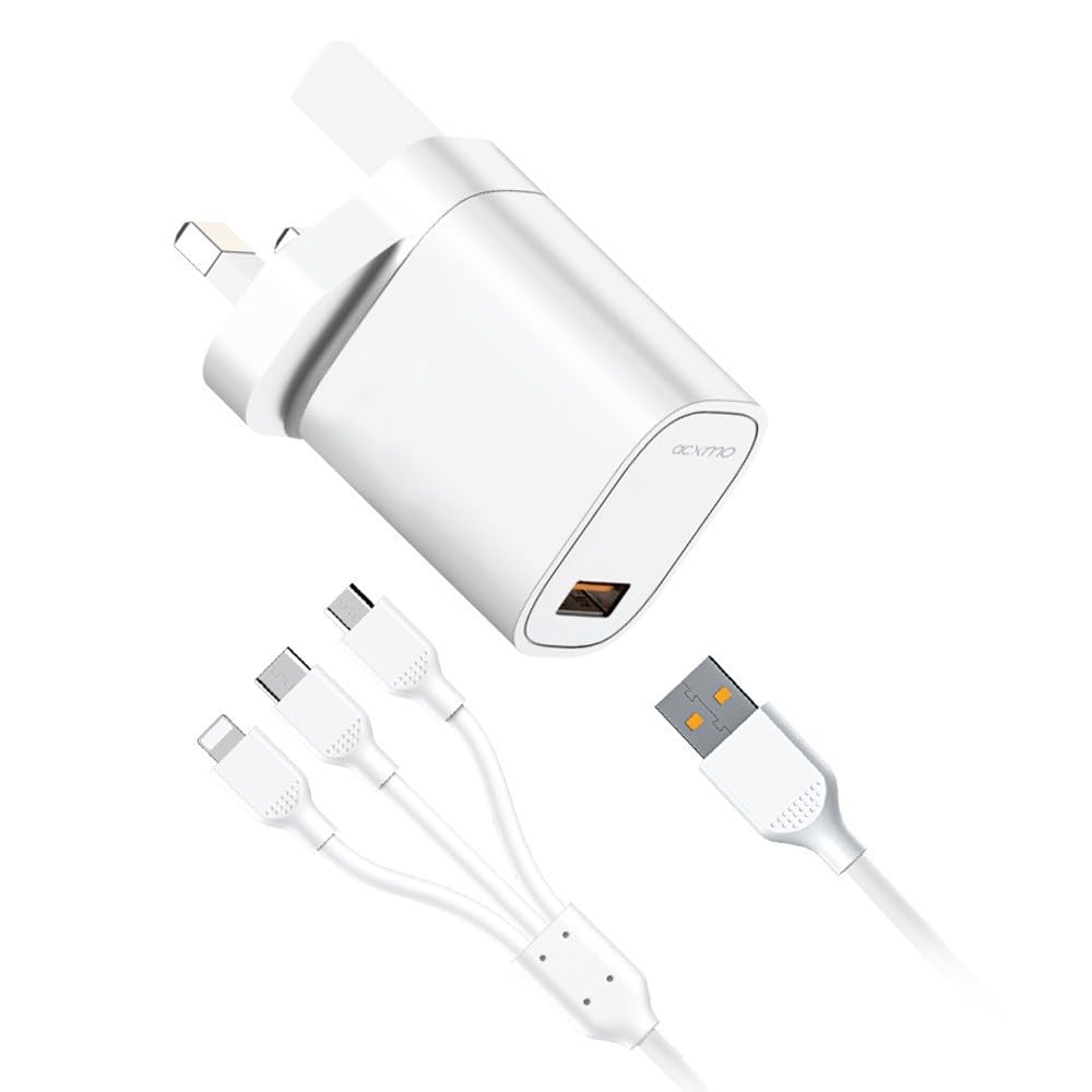 AcxmoADX85 Travel Charger with 3 in 1 Cable, White