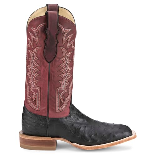 Justin Boot Company Men`s Chisolm Black Full Quill Ostrich 13in Salsa Red Cowhide Top2