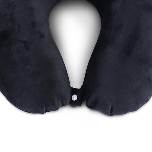Image of Memoir Memory Foam U-Neck Travel Pillow - Black | Neck Support for Aeroplane, Car, Train, Bus | Soft Velvet Cover | Durable & Skin-Friendly - for Men & Women