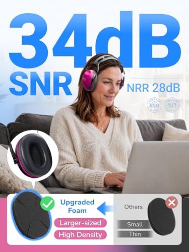 Image of Dr.meter Hearing Protection Ear Muffs, Ear Protection Noise Cancelling Headphones for Adults, Kids Autism Sensory, NRR28dB Noise Reduction Earmuffs for Range, Mowing, Woodworking, Concerts Rose