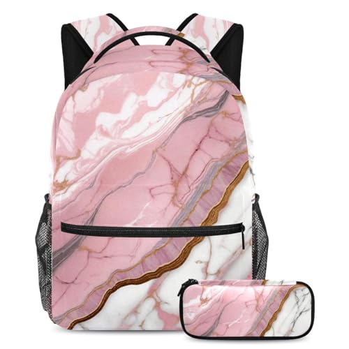 Sac à dos marbre rose multicolore au design texturé unique avec sa trousse