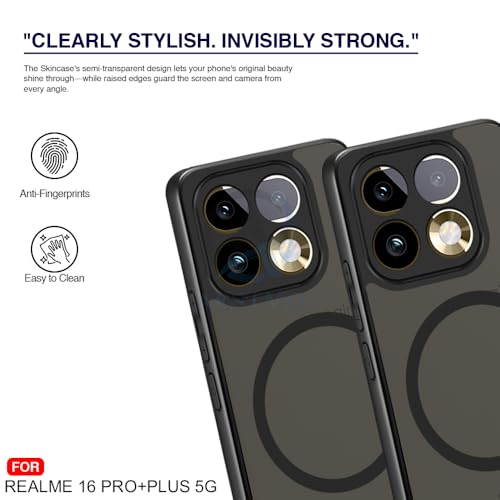 Image of AESTMO Realme 16 Pro Plus Back Cover | 360 Protection | Matte Frosted Hard Back Translucent | Compatible with MagSafe Accessories (MagSafe Matte Hard Black Bumber)