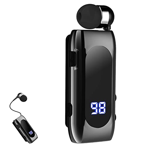 FashionLive Retractable Wireless Headset Headphone Stereo Earphone V5.0 Noise Cancelling Mic Clip on Earpiece Comfortable HandsFree Headset 20Hrs Talking Time Sports Business Trucker Driver Earbud