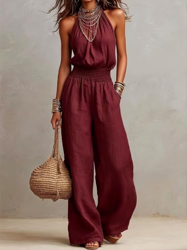 Mono halter elegante sin mangas de pernera ancha y caída fluida 3