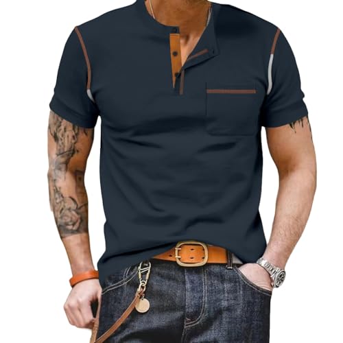 Men's Henley Shirts Short Sleeve Casual Solid T-Shirts Summer Fashion with Pocket2