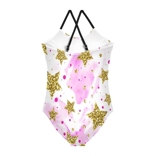 Gold Stars Pink Tie Dye One Piece Swimsuit for Girls, Summer Beach Swimwear, 3-102