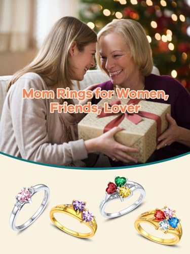 Supcare Mother Ring with Personalized 1-5 Birthstones Custom Sterling Silver Thumb Ring with Family Names Gifts for Mom Girlfriend (with Gift Package)2