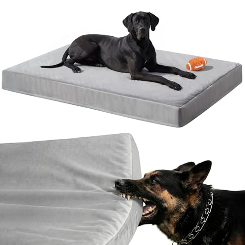 LEXTRO 3' Indestructible Chew-Proof Dog Bed for Heavy Chewers, Chew-Resistant & Durable Dog Beds for Teething Puppies & Energetic Dogs, Bite-Resistant and Undestroyable Dog Beds, 35x22x3, Grey