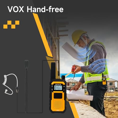 Image of Retevis RB48 Walkie Talkies Long Range,MIL-STD 810H IP67 Waterproof Two Way Radios with Earpiece, Support VOX, Vibration Call, 2000mAh, NOAA, 2 Way Radio for Business(2 Pack)