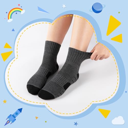 Image of Comfoex 12 Pairs Boys Socks kids Cushioned Sport Short Quarter Athletic Sock For Little Big Kids 6-8 8-10 years