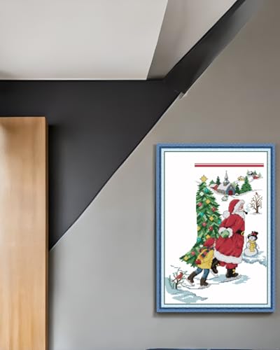 Image of CaptainCrafts Cross Stitch Kits, Christmas Stamped Cross Stitch Printed 14CT Fabrics Embroidery Kits for Adults Beginners (Stamped 14CT, Ice-Skating Santa Claus)