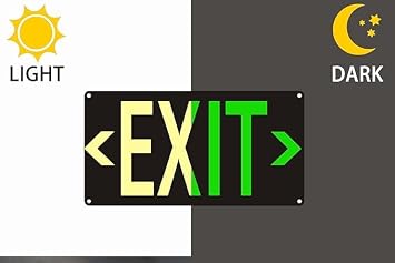 (4 Pack) Photoluminescent Exit Sign Black - Aluminum -14 x 7.5 x 0.04 Sign,With Removable Directional Arrows, With Strong Self Adhesive Tape.