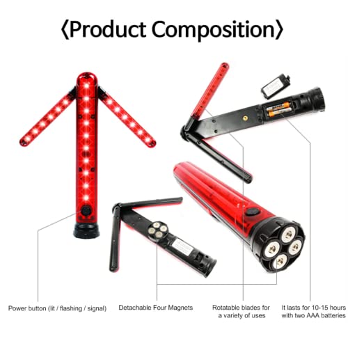 Ocrosro Led Road Safety Flare With Turn Arrow And Detachable Magnetic Base - Emergency Car Kit For Road Warning And Easy Traffic Direction. With Storage Case #TOP5