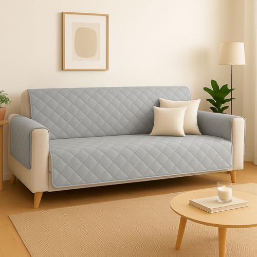 Protector de Sofá Reversible e Impermeable en Funda Antimanchas y Antideslizante – Resistente a Mascotas y Arañazos – Fácil de Poner y Lavar (GRIS CLARO/GRIS, 3 PLAZAS)