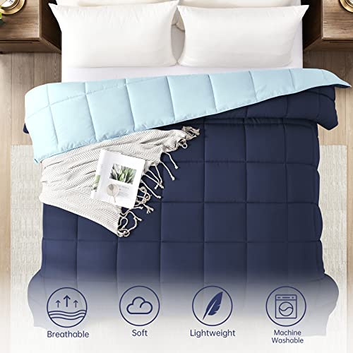 Image of Homelike Moment Oversized Queen Comforter Navy - All Season Lightweight Down Alternative Bed Comforter Summer Duvet Insert Quilted Reversible Comforters Oversize Queen Navy / Light Blue