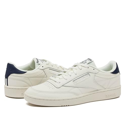 Reebok Club C 85 Mens Tennis Shoes, Casual Fashion White Sneakers for Men, Chalk/Navy/Flint Grey Metallic, 4 - image 6
