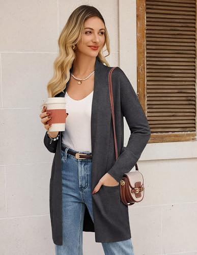 Image of GRACE KARIN Long Cardigan for Women Lightweight Open Front with Pockets | Oversized Cardigan Sweaters for Women, Soft Knit, Casual Fall Clothes, Layering Piece for Fall, Winter & Office Wear