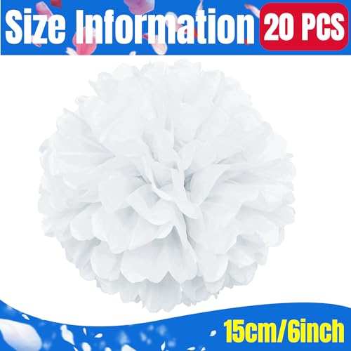 image for Qimoo 20pcs White Paper Pom Poms Decorations, DIY Decorative Tissue Pa