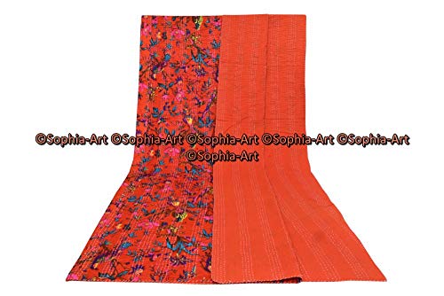 Sophia-Art Bird Print Queen Size Kantha Quilt Kantha Blanket, Bed Cover, King Kantha Bedspread, Bohemian Bedding Kantha Size 90 Inch X 108 Inch (Red) #TOP1