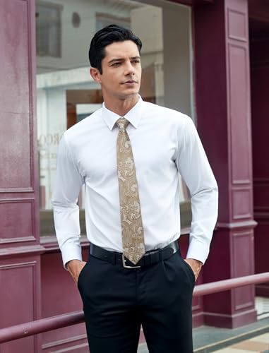 Image of HISDERN Men Floral Ties Woven Classic 3.4 inch Necktie Set Formal Tie Pocket Square for Wedding with Handkerchief Gift Box