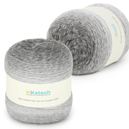 Image of Katech Ombre Yarn for Crocheting-Large Skein of Gradient Yarn Cake-2 Pack of 200g /7.05 oz-80% Acrylic,20% Nylon- #4 Medium-Perfect for Star Blankets, Scarves, Shawls and Garments (F)