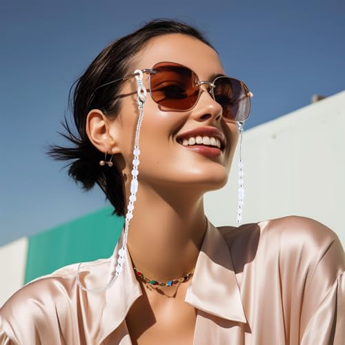 Image of BILIONE Heart Acrylic Beaded Eyeglass Chains for Women and Men, Eye Glasses Strap Around Neck