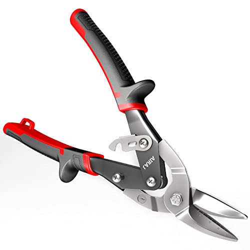 AIRAJ 10´´ Right Cut Tin Snips - Heavy Duty CR-V Steel Aviation Snips with Hanging Hole and Safety Latch - Aero Tin Snips for Cutting Aluminium and Sheet Metal - Tin Snips with Lever Drive