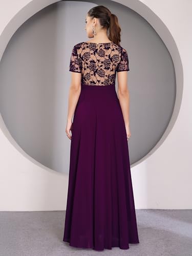 Image of Miss Chase Women's V-Neck Full Sleeve Self Design Lace-Overlaid Georgette Maxi Dress