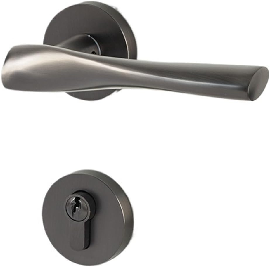 All Copper Split Door Lock Pure Copper Bedroom Wooden Door Lock Magnetic Silent Indoor Door Lock Door Handle(Galaxy Gray Magnetic)