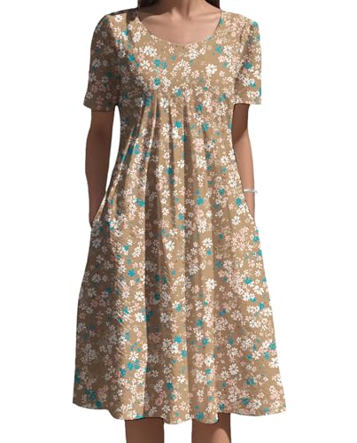 Women Floral Dress Timeless Elegance Round Neck Short Sleeve Midi