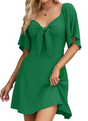 Image of Dokotoo Womens Dresses 2026 Deep V Neck Elegant Bow tie Mini Dress S-XL | Short Sleeve,V Neck,Graduation Party Dress,Elegant,Cocktail,Flowy Beach Vacation Wear,Casual Dress
