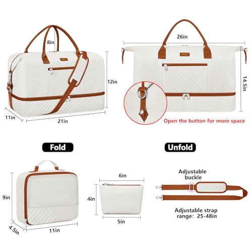 Weekender Bag for Women Travel Duffel Bag - Carry On Overnight Bag with Shoe Compartment Large Nylon Duffle Tote 21.5" for Traveling Business Weekend Trip 3Pcs Set — view 6