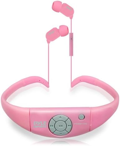 Pyle Upgraded Active Sport Waterproof Headphones - Marine Grade Water Resistant Bluetooth Headset Wireless Headphones Earbuds w/ Microphone, Handsfree Call, LED, Rechargeable Battery PSWBT7PN (Pink)