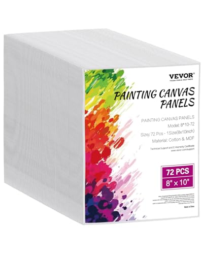 VEVOR 72 PCS Paneles de Lienzo para Pintar, Lienzos de 203 x 254 mm para Pintar, Paneles de Lienzo para Dibujar, Pintar con Acrílico, Óleo, Acuarela, Lienzo para Niños y Profesionales, Blanco