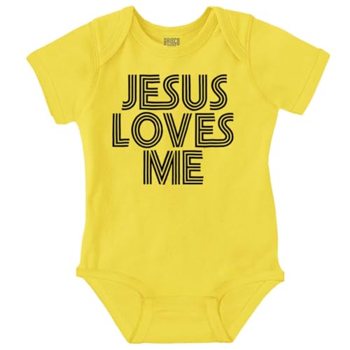 Image of Brisco Brands Jesus Loves Me Retro Christian Baby Romper Boys or Girls