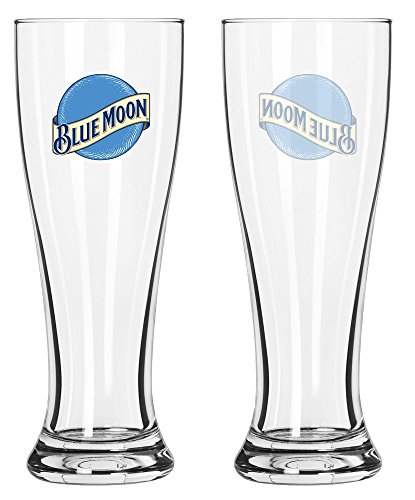 Blue Moon Clear 16oz Pilsner Beer Glass Set of 2 Glasses by Boelter