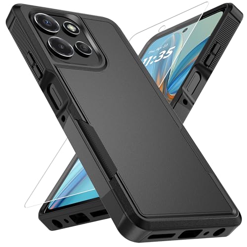 Vinve for Moto G Power 2025 Case with HD Screen Protector, Military-Grade Shockproof & Dual-Layer Protection, Anti-Slip Grip Design Phone Case, Black