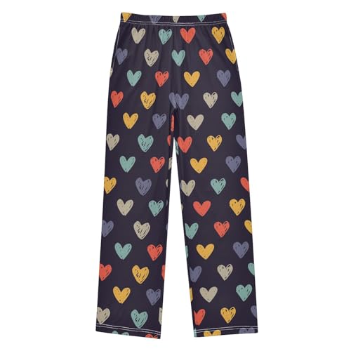 Love Heart Colorful Print Boys Long Pants Soft Trousers Elastic Waist Kids Lounge Bottoms with Pockets S-XL