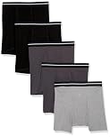 Amazon Essentials Men's Underwear Boxer Briefs, Comfortable Cotton, Tag-Free, Pack of 5, Black/Charcoal/Grey, M
