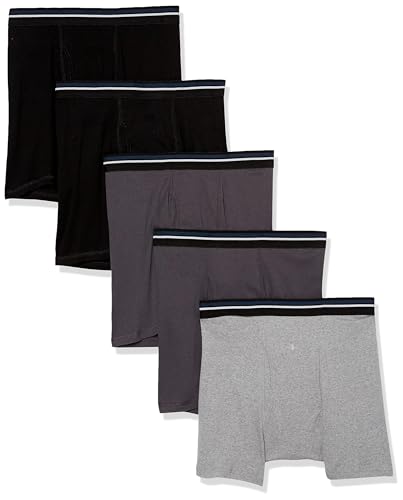 Amazon Essentials Men's Breathable Cotton Boxer Brief Pants, Tag-Free, Pack of 5, Black/Charcoal/Grey, 4XL Plus