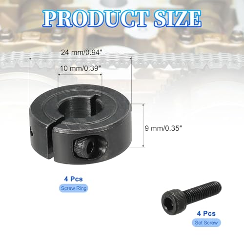 QUARKZMAN Langweilige 10 mm Einzelspaltwellenklemme 24 mm Außendurchmesser 9 mm Dicke Kohlenstoffstahl-Sperrklemme mit Set-Schraube & Sechskantschlüssel (Schwarz, Packung mit 4)