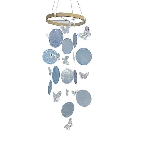 Butterfly Seashell Wind Chimes - Beautiful Garden & Indoor Hanging Dream(Blue)