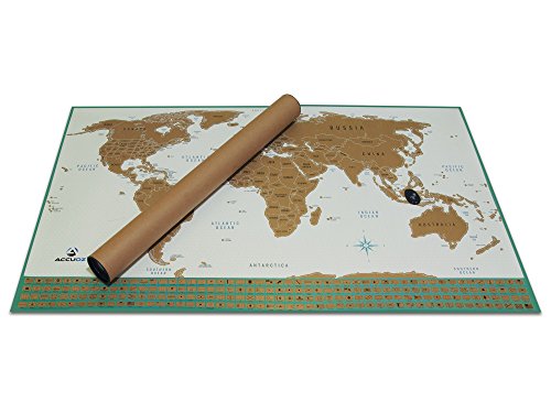 Accuoz Scratch Off World Map Poster - Detailed With Usa States And Country Flags The For Travelers, Includes Scratcher, Green #TOP6