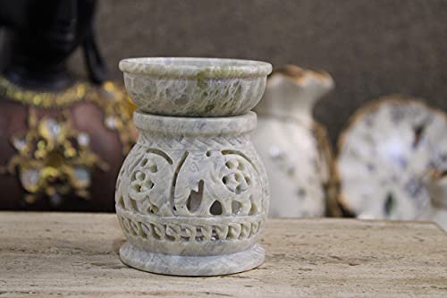 Kc Kullicraft Marble Soapstone Candle Aroma Burner | Oil Diffuser | Tea Light Holder | Wax Burner- Handmade Elephant Carving For Gifting. Decorative Home And Office Decor. #TOP1