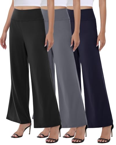Image of ZOOSIXX Palazzo Wide Leg Pants for Women - High Waist Casual Beach Lounge Pants Loose Flowy Pants Stretchy Trousers